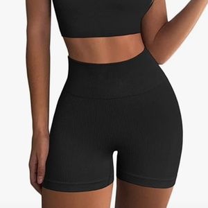 QINSEN Workout High Waist Yoga Shorts (Black)
